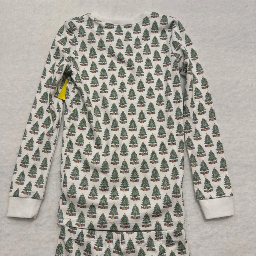 Lila and Hayes Kids Christmas Tree Pima Cotton Pajama Set White Green Size 5 NWT